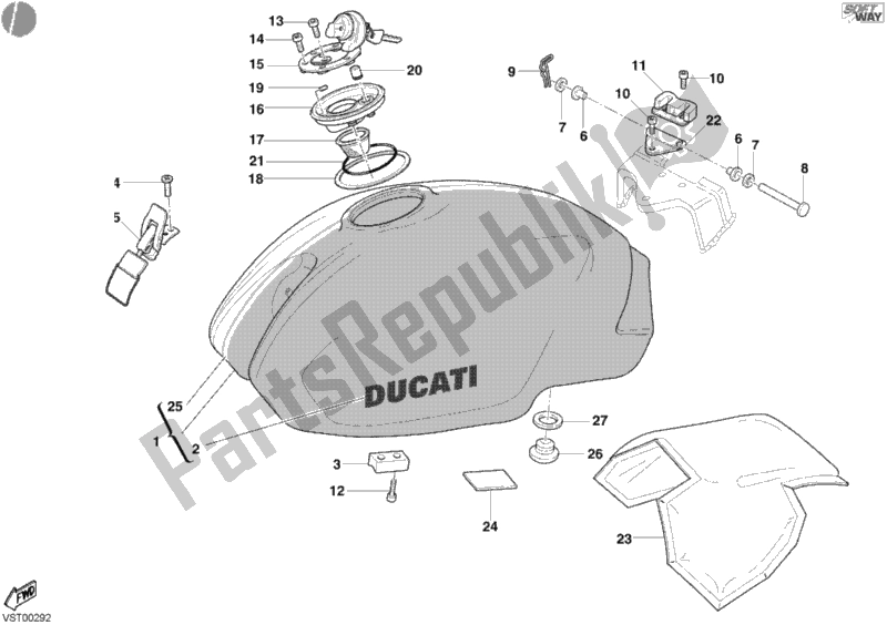 All parts for the Fuel Tank of the Ducati Monster S4R USA 996 2005